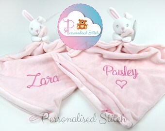 Edredón de bebé personalizado Conejito bordado Edredón de bebé Acurrucarse manta bautizo y nuevo regalo de bebé Edredón súper suave Baby Shower