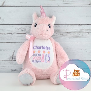 Personalisierter Rosa Teddybär Einhorn Personalisierte Teddies Stofftier Geburtstagsgeschenk Baby Geburt Ankündigung Neues Baby Geschenk Plüschtier
