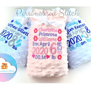 Personalised Embroidered Baby Blanket | Baby Rosebud Knit Blanket | Name Customised New born Gift | Girl & Boy | Pink | Grey | Blue | Cot