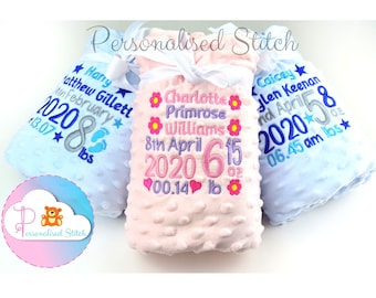 Manta de Bebê Bordada Personalizada | Manta de Tricô com Botões de Rosa | Presente Personalizado com Nome para Recém-Nascido | Menina e Menino | Rosa | Cinza | Azul | Berço