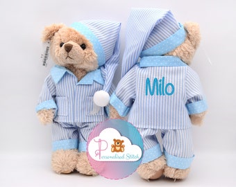 Ursos de pelúcia bordados personalizados, pijamas de pelúcia personalizados, presente para recém-nascido, chá de bebê, presente para menina ou menino, lembrança.