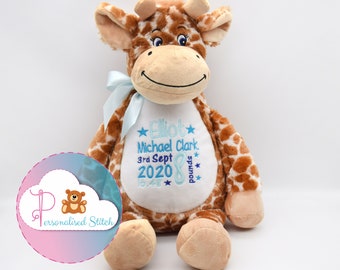 Personalised Giraffe Teddy Bear Embroidered Teddy Bears Personalized Gift Stuffed Animal Baby Birthday Gift 1st birthday Mumbles Plushie