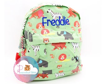 Mini mochila infantil personalizada Animal Park bolsa bordada para berçário infantil | Nome das crianças | Bolsa personalizada de volta às aulas Bolsa de berçário