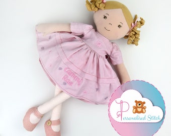 Personalised Rag Doll Bonikka Charlotte Embroidered Birthday Gift Personalized Doll Christening Baby Birth Keepsake Baby Girl Baby Shower