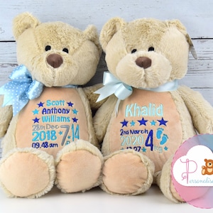 Personalisierte Teddy Bär Personalisierte Kuscheltier Teddys Geburtstag Geschenk Geburt Ankündigung Neues Baby Geschenk Geburt Teddy Plushie Baby Stats