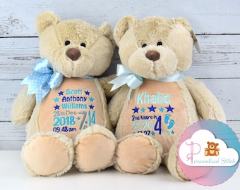 Urso de pelúcia personalizado, animais de pelúcia personalizados, presente de aniversário, anúncio de nascimento, novo presente de bebê, pelúcia, estatísticas de bebê