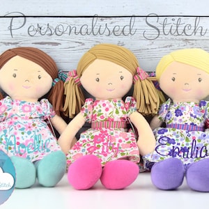 Personalised Rag Dolls Bonikka Embroidered Birthday Baby Gift Christening Personalized Doll Baby Birth Keepsake Baby Girl Baby Shower