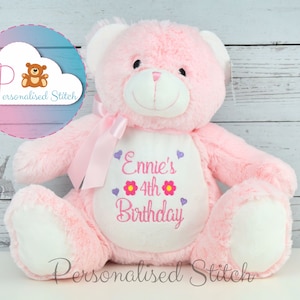 Personalised Pink Teddy Soft Toy Embroidered Birthday gift Stuffed Animal Baby shower gift New baby gift Super Soft Teddy Keepsake