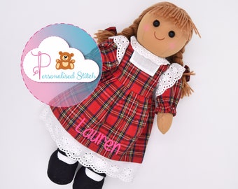 Personalised Rag Dolls Tartan Embroidered Birthday Baby Gift Christening Personalized Doll Baby Birth Keepsake Baby Girl Baby Shower