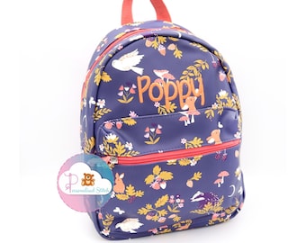 Mochila Infantil Personalizada Meninas Bordadas | Bolsa Escolar Floresta Encantada | Mochila Mochila Bebê | Bolsa personalizada para berçário escolar
