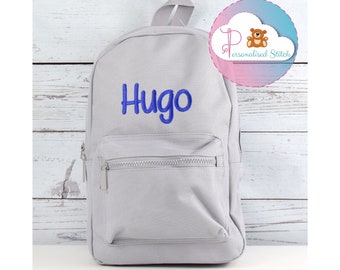 Personalised Mini Backpack Kids Toddler School Bag | Embroidered Grey Backpack | Kids Name | Personalized Bag Back to School Nursery Bag