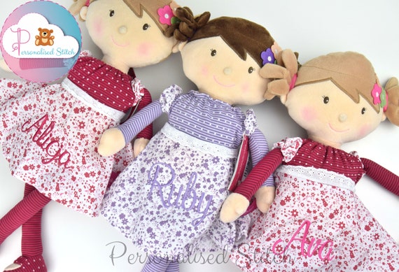 Personalised Rag Dolls Baby Carry Cot Embroidered Birthday Bonikka Girl Gift 