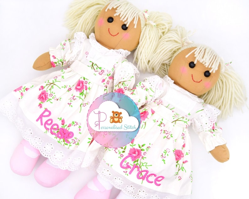 Personalised Rag Dolls Rose Embroidered | Birthday Baby Gift ...
