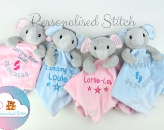 Personalised Baby Comforter Elephant Embroidered Security Blanket  Snuggle Blanket New Baby gifts Baby blanket  Super soft baby comforter