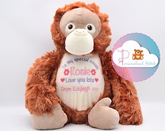 Personalised Teddy Bear Monkey Orangutan Personalized Gift Baby Keepsake Embroidered Cubbie Stuffed animal New baby gift Plushie