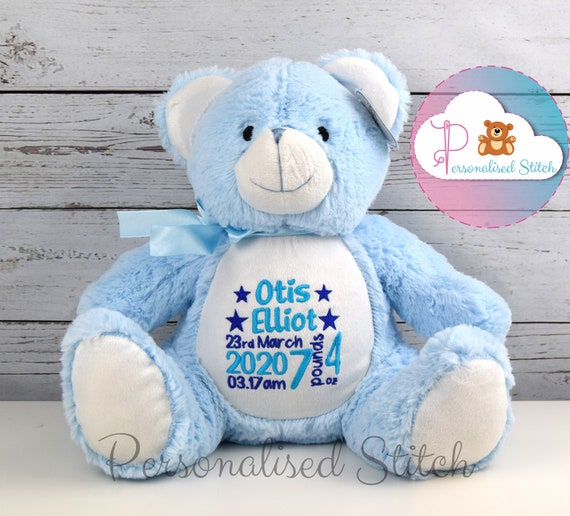 Personalised Memorial Photo Teddy Bear 40cm Light Blue Personalised Custom ... 
