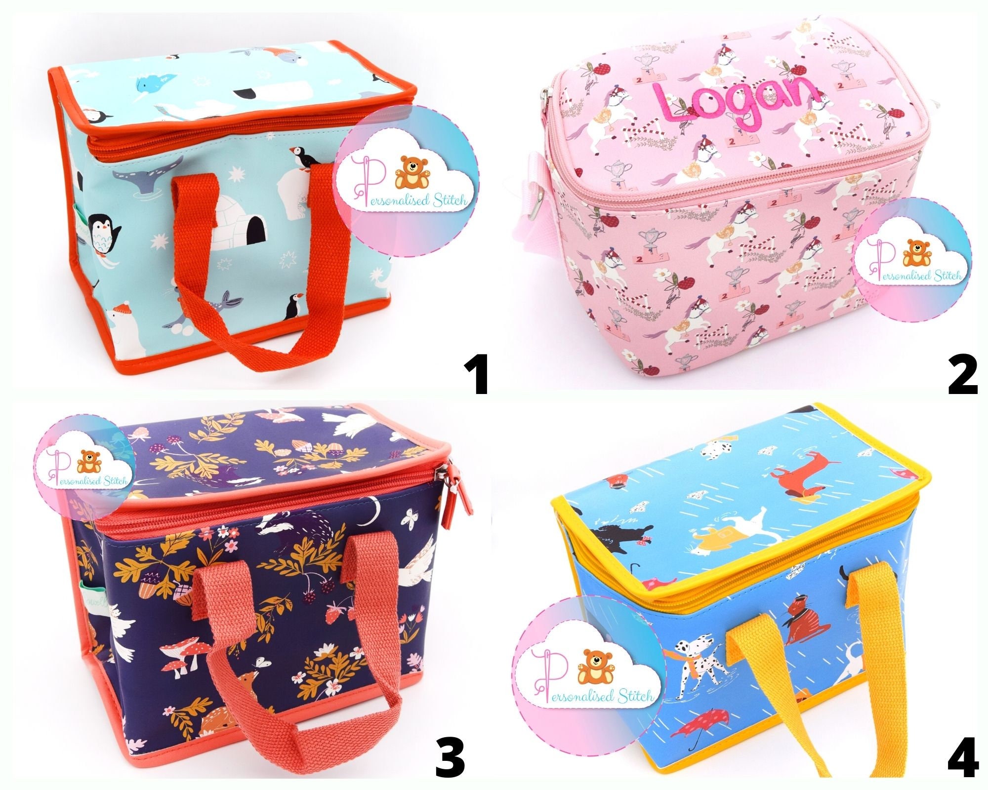 Personalised Embroidered Kids Lunch Box | Bag Back to School | Nursery Assorted Unicorn | Dinosaur | Girls & Boys Lunch Bags  Personalized