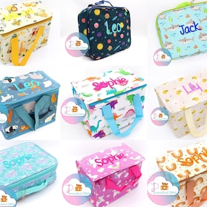 Boîte à lunch brodée personnalisée pour la rentrée scolaire | Assortiment de chambre de bébé pour garçons et filles | Licorne | Dinosaure |  Sac à lunch personnalisé