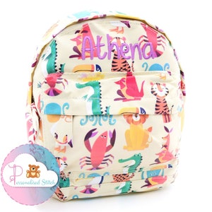 Personalised Kids Mini Backpack Colourful Creatures Embroidered Toddler Nursery Bag | Kids Name Personalized Bag Back to School Nursery Bag