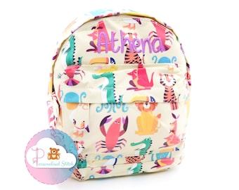 Personalised Kids Mini Backpack Colourful Creatures Embroidered Toddler Nursery Bag | Kids Name Personalized Bag Back to School Nursery Bag