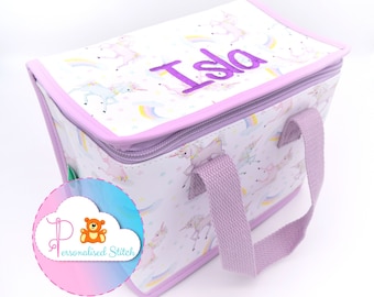 Lancheira personalizada para meninas unicórnio | Lancheira bordada para meninas | Bolsa personalizada Bolsa de berçário escolar | De volta às aulas | Mochilas escolares