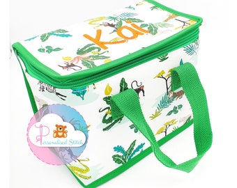 Lancheira Personalizada Animais Safari | Lancheira infantil bordada | Bolsa personalizada Bolsa de berçário escolar | Mochila de volta às aulas