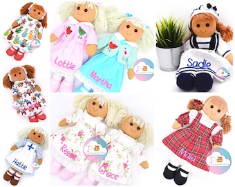 Bonecas de pano personalizadas com nome bordado | Presente do primeiro aniversário do bebé | Presente de boneca personalizado para ela | Lembrança de nascimento de bebê, chá de bebê