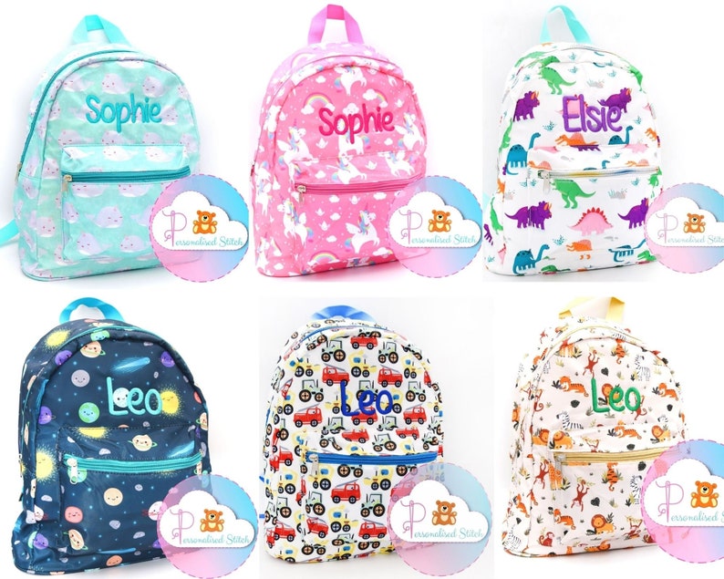 Personalised Backpack Kids Boys and Girls Embroidered Backpacks Rucksack Personalized Bag School Nursery Bag image 1
