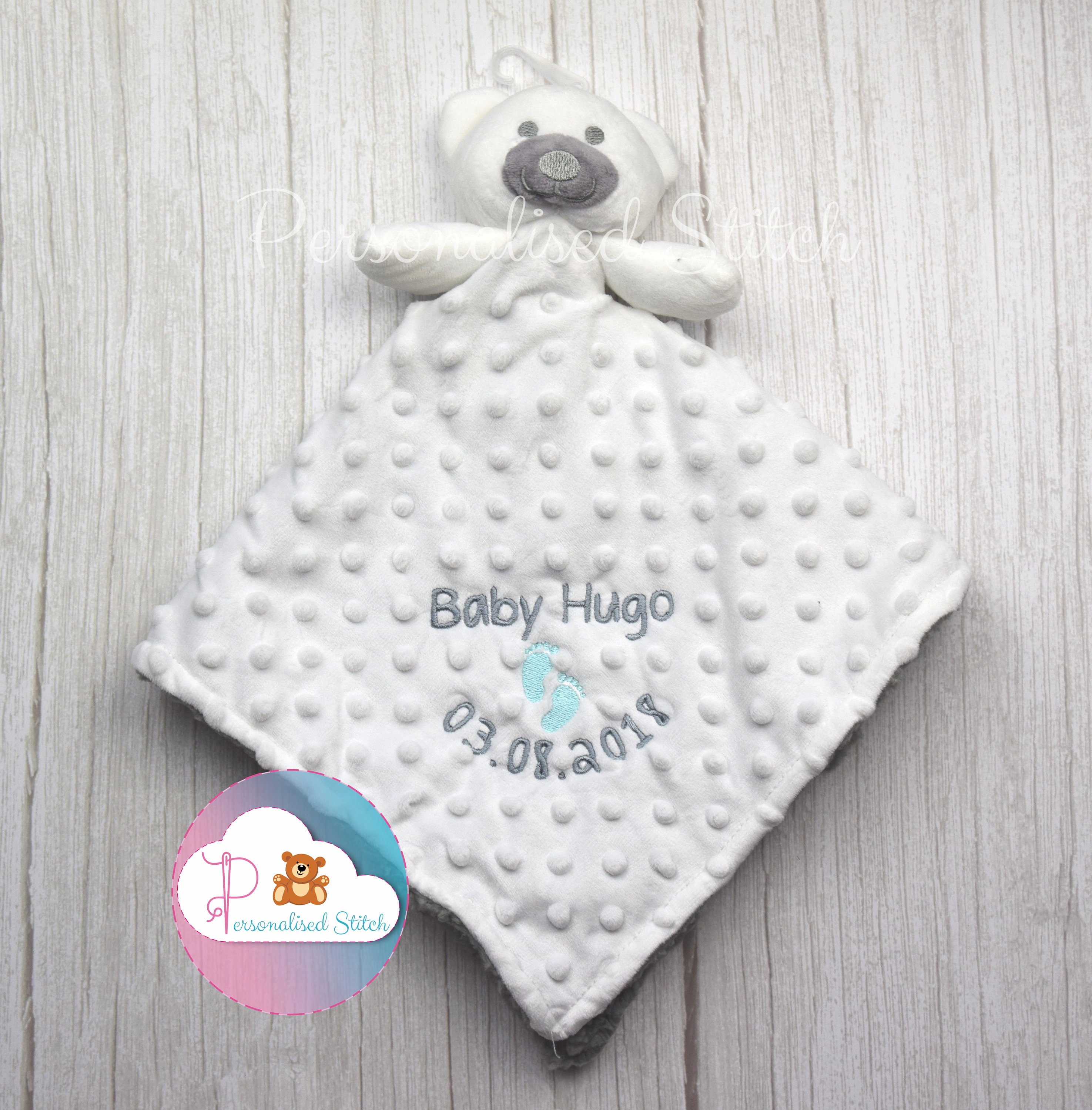 Doudou Personnalisé Avec Nom Brodé Pour Bébé - Couverture De Sécurité Avec Tête D'animal, Cadeau De Naissance