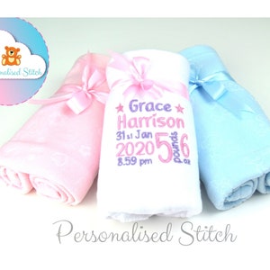 Personalised Baby Fleece Blanket | Embroidered Baby Knit Blanket | Name Customised New born Gift | Girl & Boy | Pink | Grey | Blue | Cot