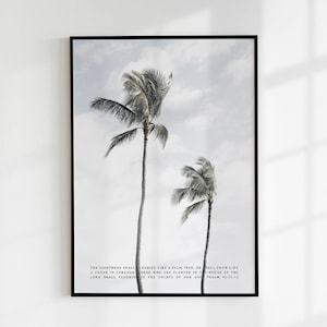 Palm Tree Bible Verse Wall Art Printable | Tropical, Beach House Decor Photo Poster | Minimalist Christian, Bible Quote | Digital Download