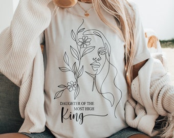 Daughter of the Most High King svg & png, Christian Quote, TShirt Sublimation Design, Floral Woman Line Art, King Jesus, Commercial Use