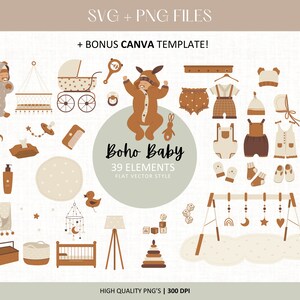 Bundle SVG bébé, Boho PNG, modèle de toile, Boho Clipart, téléchargement numérique Baby Shower, bébé neutre PNG, usage Commercial de graphiques esthétiques