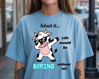 Lustiges Tupfen-Kuh-Grafik-T-Shirt - unbeschwertes Statement-Stück für ungezwungene Treffpunkte & Besorgungen am Wochenende - entspannte Passform mit sanfter Farbvariation