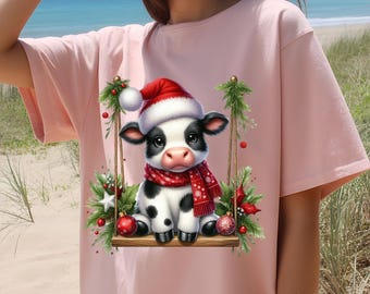 Weihnachtskuh T-Shirt | Nikolausmütze, Urlaub auf dem Bauernhof Tee
