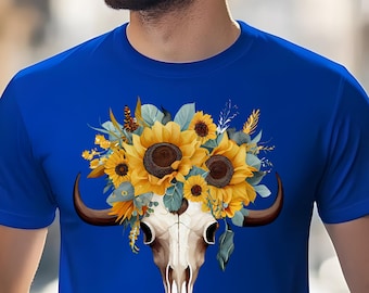 Sonnenblume Stierschädel T-Shirt | Schädel-T-Shirt