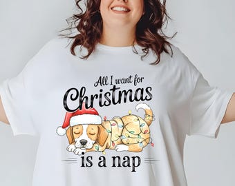 Ich will immer nur ein Nickerchen T-Shirt | Schlafender Hund Weihnachten