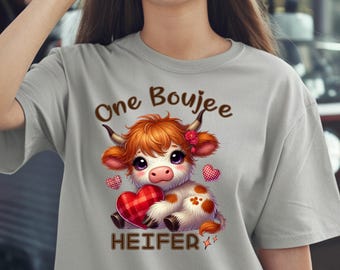 Boujee Färse T-Shirt: Lustiges Highland Kuh Grafik T-Shirt, Landhausstil