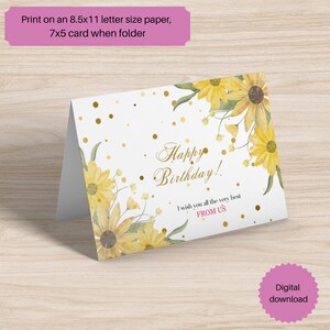Gelbe Gänseblümchen Geburtstagskarte - Digitaler Download für herzliche Grüße, US Letter Größe druckbar (7x5" gefaltet), innen blanko