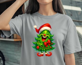 Lachender Weihnachtsbaum T-Shirt | Weihnachtsmütze Urlaub Baum Design