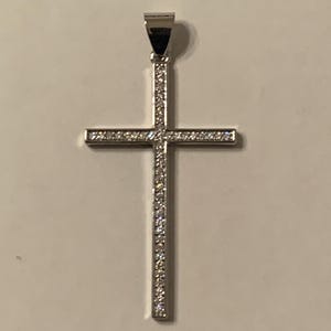 Real Solid White Gold Cross Crucifix With CZ Stones Pendant For Necklace