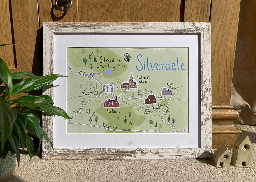 A4 Illustrated Map of Silverdale Staffordshire Art Print With Etsy UK