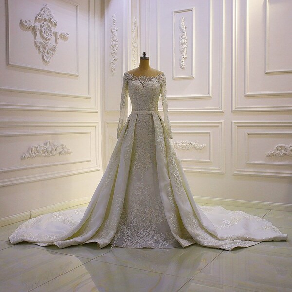 Mermaid Dress with Amazing Ruffle Long Sleeves and Tulle Lace main image 1