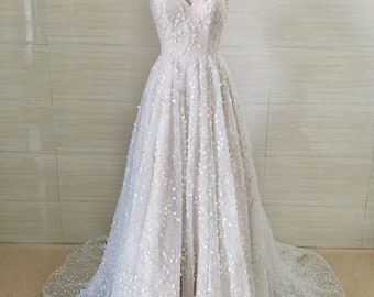 Custom-made light champagne color Luxury beading strapless with sweetheart Aline wedding dress