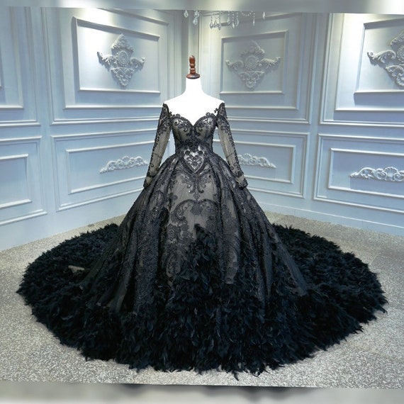 Luxury 3D Lace Appliqué Embroidery Long Sleeve Black Color | Etsy