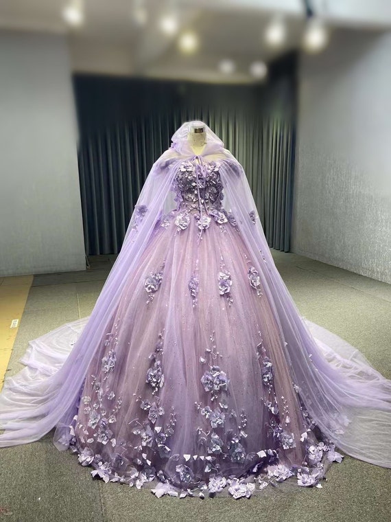 A Line Purple Lace Long Prom Dress, Purple Lace Formal Graduation Even –  abcprom