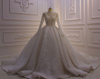Long Sleeve High Neck Wedding Dress 