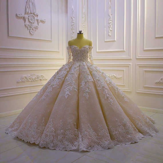 Embroidered Long Off Shoulder Wedding Dress by Elizabeth K GL1832–  sheerdreamz