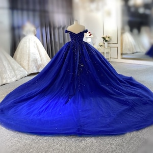Luxury Beading Lace Appliqué Embroidery off the Shoulder Blue or Red ...