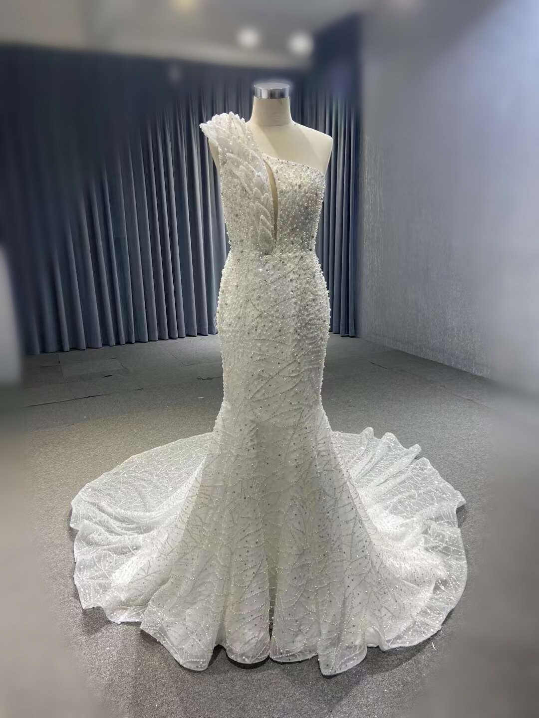 Gold Mermaid Elegant Evening Dresses Gowns 2025 Satin Luxury Beading One Shoulder For Women Party LA70869